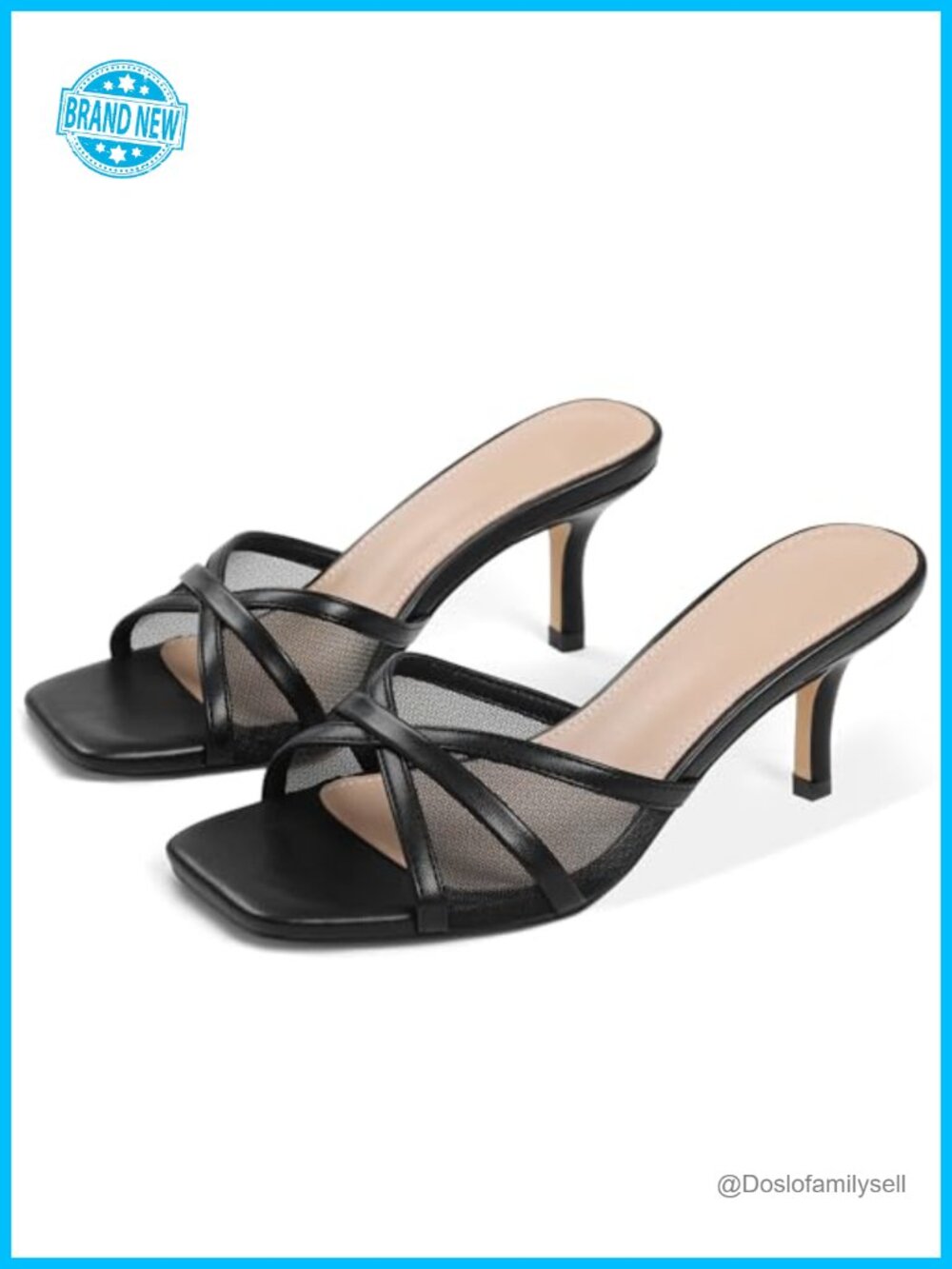 Kitten Heel Mesh Mule Heeled Sandals Square Open Toe Slip On Dress Shoes